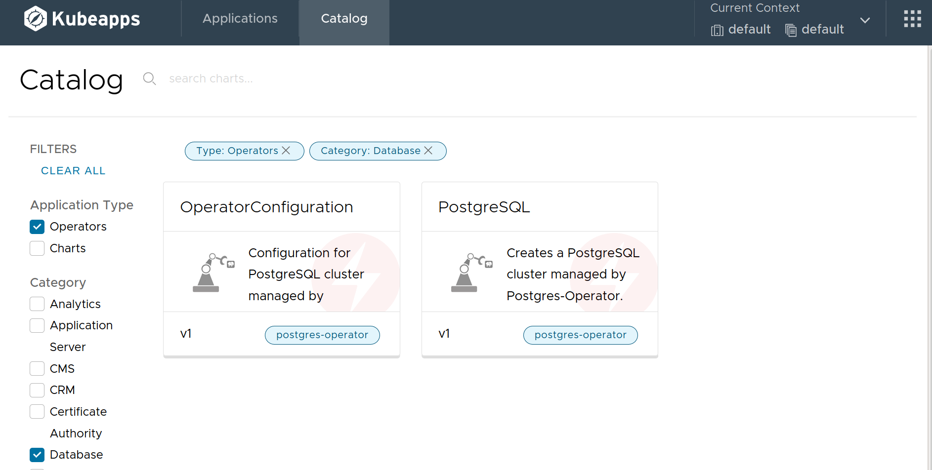 Operators in Kubeapps catalog